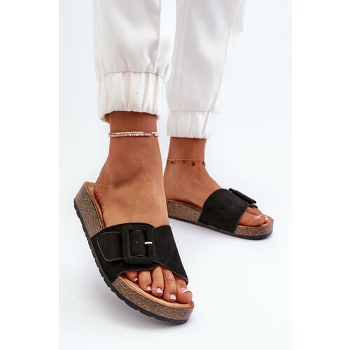 Kesi Women's slippers with buckle Eco Suede Black Laeltia Slike