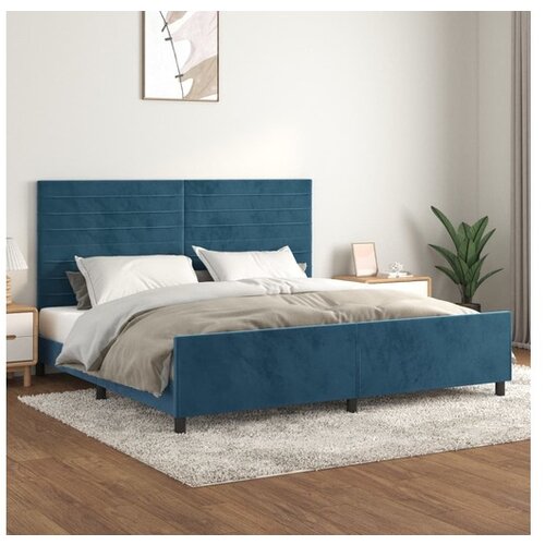  Posteljni okvir z vzglavjem temno moder 200x200 cm žamet Cene