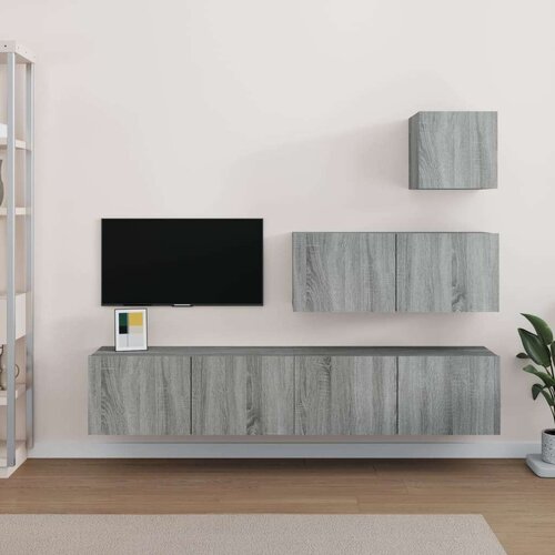  4-dijelni set TV ormarića sivog sonome konstruirano drvo Slike