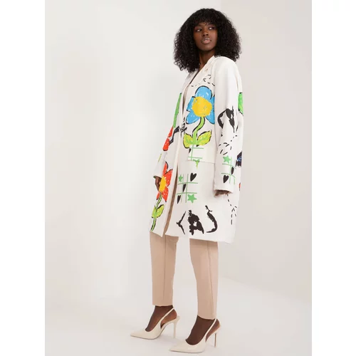 Fashion Hunters Cream long oversize jacket with print