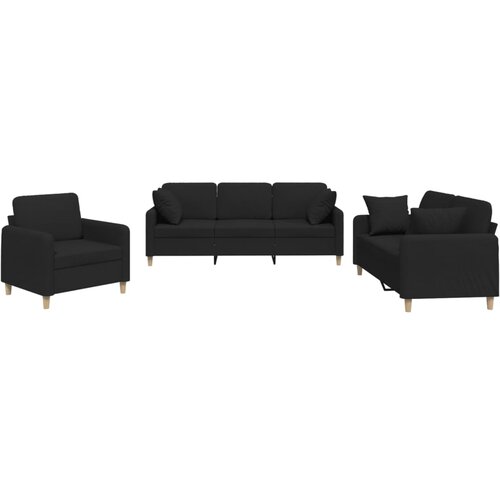  3-dijelni set sofa s jastucima crni od mikrovlakana Slike