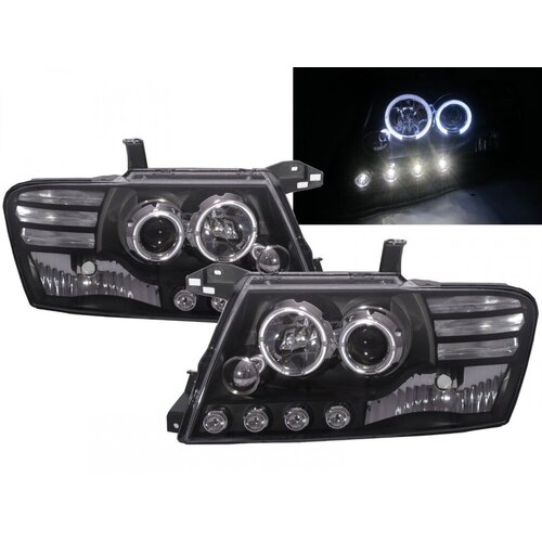Oem Kristalni farovi Angel / Devil Eyes Mitsubishi Pajero (2001-2006), Crni Cene