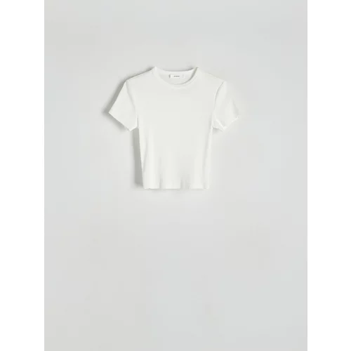 Reserved - Rebrasta majica kratkih rukava s visokim udjelom pamuka - bijela