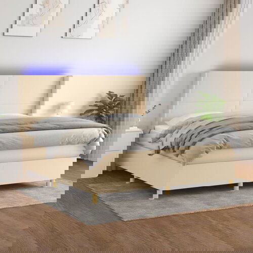  The Living Store Box spring postelja z vzmetnico LED krem 180x200 cm blago - Box Spring Postelja, (21455932) Slike