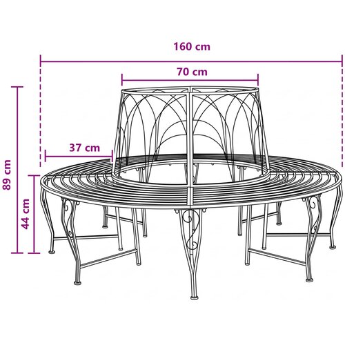  Klupa pod drvetom 8-Broj sjedala &amp;Oslash; 160 x 89 cm Čelik Crna Slike