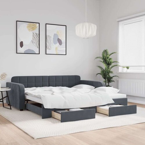 VidaXL Dnevni krevet na razvlačenje i ladice tamnosivi 100 x 200 cm Slike