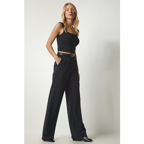  Women&amp;#039;s Black Woven Pants with Belt Slike