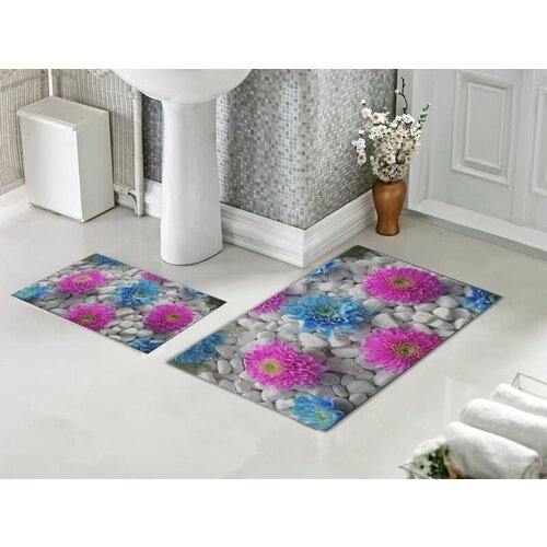 set za kupatilo Roze i plavi cvet sa gumenom podlogom 40x60cm + 60x90cm, SG-001 Slike