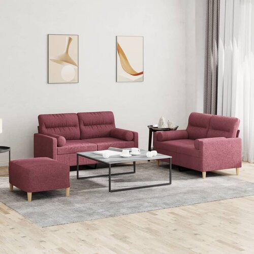 3-dijelni set sofa s jastucima crvena boja vina od tkanine Cijene