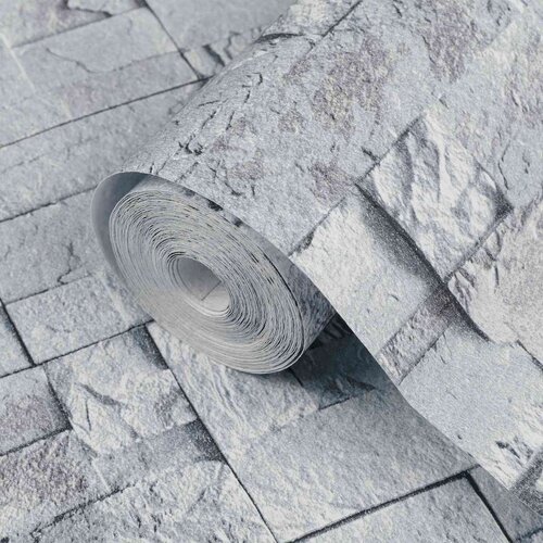  3D tapeta kamena Svjetlosiva 10 x 0 53 m N woven tkanina - Svjetlosiva Slike