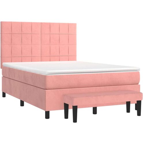 vidaXL Box spring postelja z vzmetnico roza 140x190 cm žamet Cene
