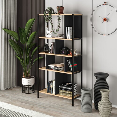 Marckeric Crna/u prirodnoj boji biblioteka u dekoru hrasta 88x175 cm Alabama &amp;ndash; Slike