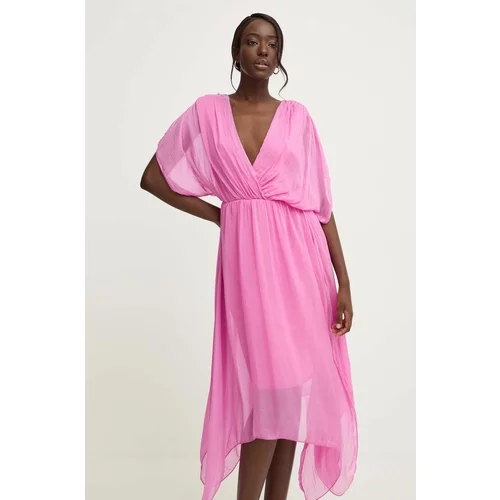 Answear Lab Obleka s svilo roza barva