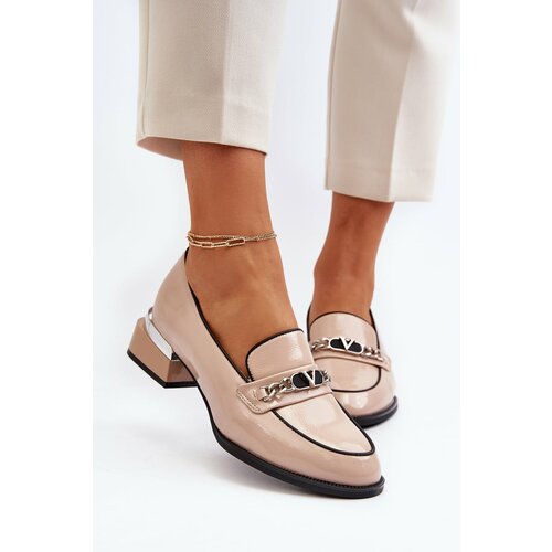 Kesi Women's Patented Low Heeled Shoes Beige Albreide Slike