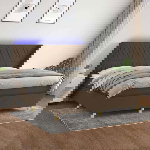  Box spring postelja z vzmetnico LED temno rjava 160x200cm blago, (20899239) Cene