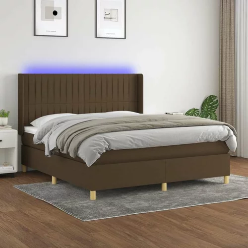  Box spring postelja z vzmetnico LED temno rjava 160x200cm blago, (20899239)