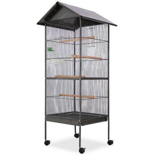  Kavez za ptice s čeličnim krovom crni 66x66x155 cm Slike