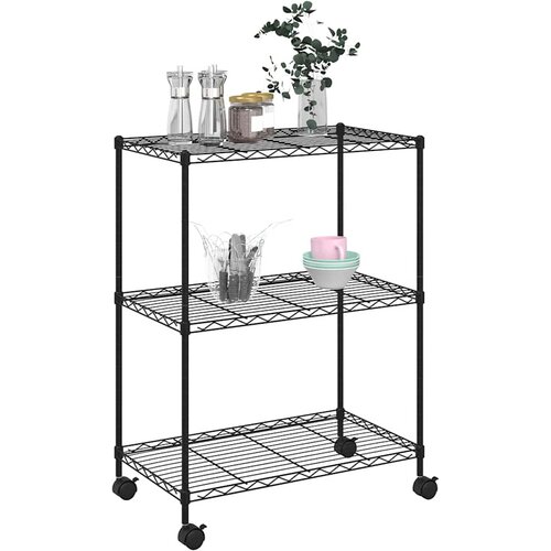  Stalak za pohranu s 3 razine i kotačima 60x35x81 cm crni 150 kg Slike