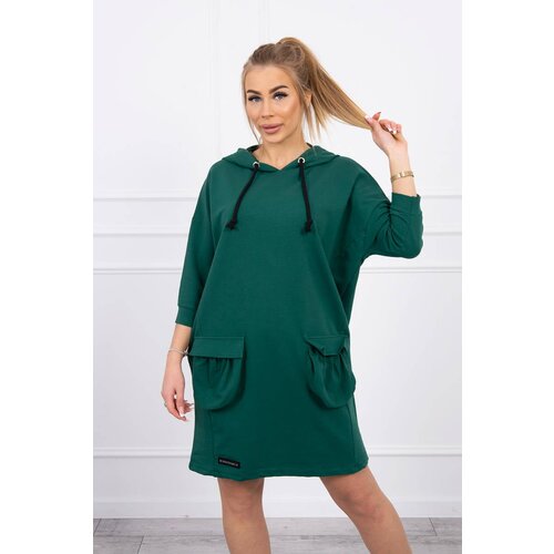 Kesi Dark green dress with a hood Slike