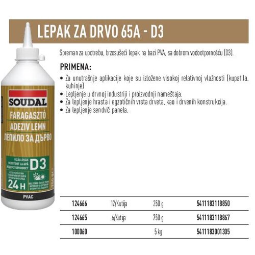 SOUDAL LEPAK D3 DRVO 65A 5/1 Slike