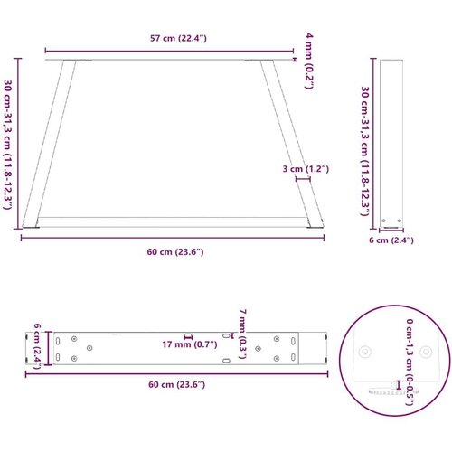  Noge za blagovaonski stol V-oblik 2 kom antracit 60x(30-31 3)cm Slike