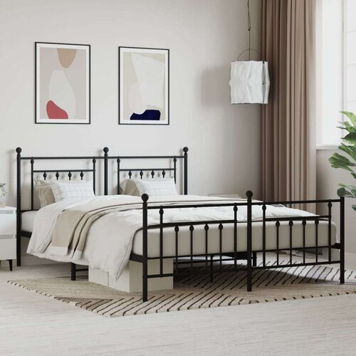 VidaXL metalni okvir kreveta uzglavlje i podnožje crni 180x200 cm Slike