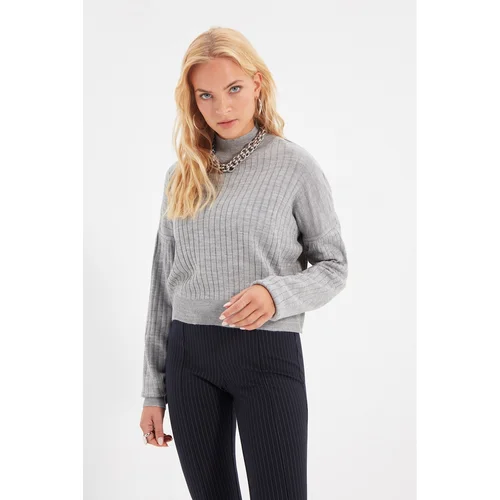 Trendyol Gray Stand Up Collar Knitwear Sweater