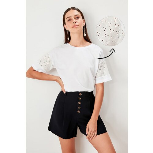 Trendyol Ženska majica kratkih rukava Lace detailed crna | bela Cene