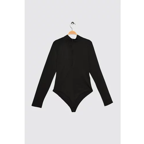 Trendyol Black Zippered Stand Collar Knitted Body