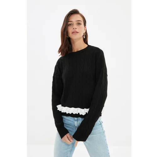 Trendyol Black Lace Detailed Knitwear Sweater