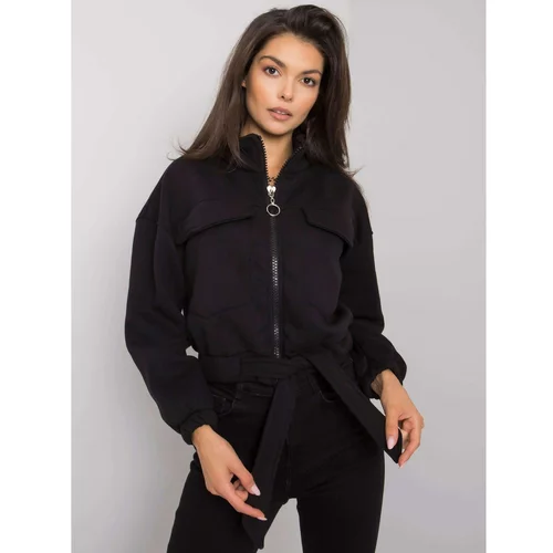 Fashion Hunters Women's black hooded sweatshirt with zip fastening