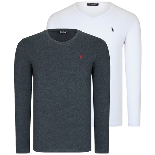 Dewberry DUAL SET T8587 V COLLAR MEN'S SWEATSHIRT-WHITE-ANTHRACITIS Cene