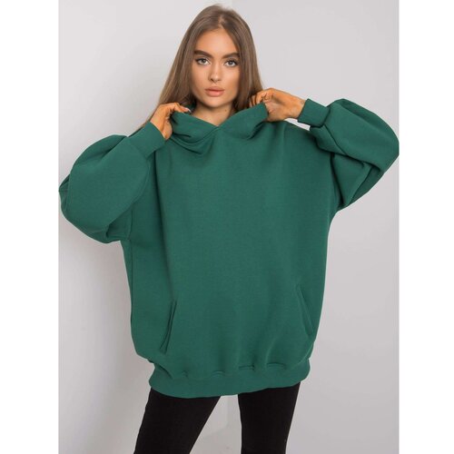 Fashion Hunters Women&amp;#039;s cotton dark green sweatshirt with pockets Slike