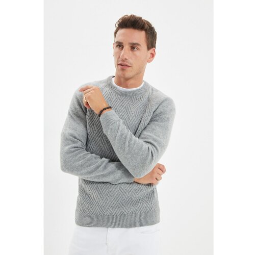 Trendyol Sivi muški pleteni džemper od tankog kroja s raglan rukavima s teksturom i teksturom Slike