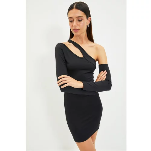 Trendyol Black Asymmetric Collar Knitted Dress