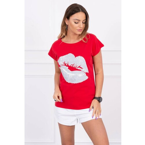 Kesi Blouse with lips print red siva | crvena Cene