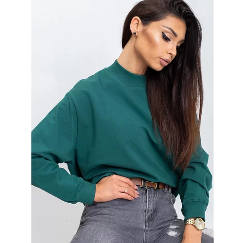 Fashion Hunters Basic cotton sweatshirt in dark green color