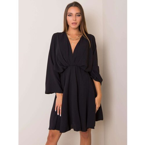 Fashion Hunters Black dress with a triangular neckline Slike