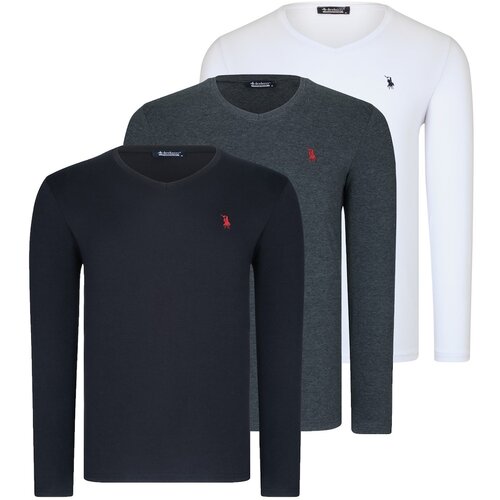 Dewberry TRIPLE SET T8587 V COLLAR MEN'S SWEATSHIRT-BLACK-WHITE-ANTHRACITE Cijene