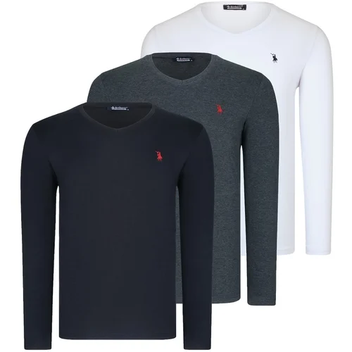 Dewberry TRIPLE SET T8587 V COLLAR MEN'S SWEATSHIRT-BLACK-WHITE-ANTHRACITE