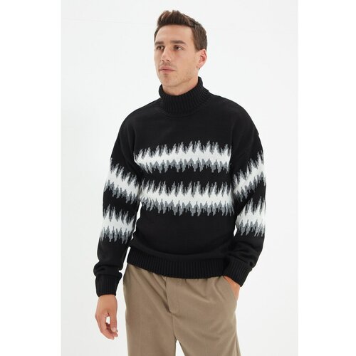 Trendyol Crni muškarci žakardni džemper regularnog kroja sa rukavima Slike
