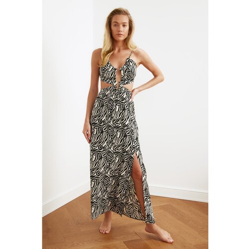 Trendyol Black and White Abstract Pattern Cut Out Detailed Beach Dress Slike