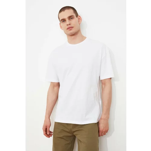 Trendyol White Men's Relaxed Fit Short Sleeved Back Printed TShirt