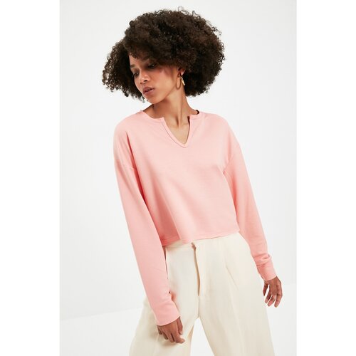 Trendyol Powder V-Neck Crop Knit Slim Sweatshirt Slike
