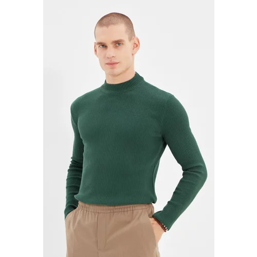 Trendyol Emerald Green Men's Slim Fit Half Turtleneck Corduroy Knit Sweater