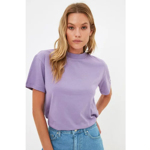 Trendyol Lilac Stand Up Collar Basic Knitted T-shirt