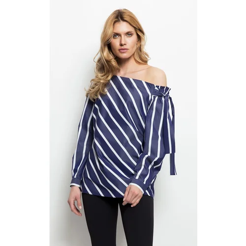 Deni Cler Milano Woman's Blouse W-Dc-1411-0G-B8-55-1 Navy Blue/White