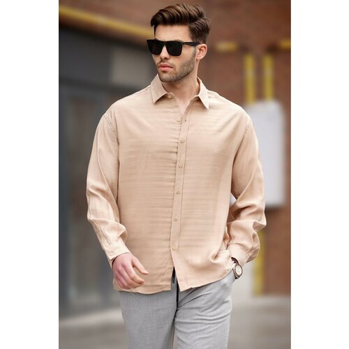 Madmext Men's Beige Long Sleeve Oversize Shirt 6733 Cene