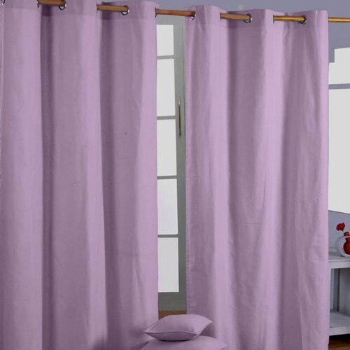 HOMESCAPES Cotton Plain Mauve Ready Made Eyelet Curtain Par, 117x137 cm, (20749529) Cene