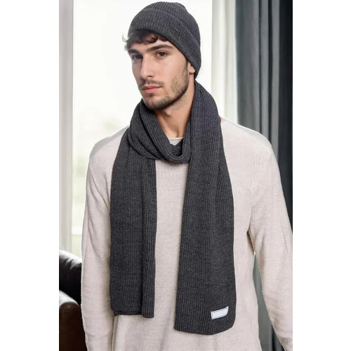 Dewberry 35261 Mens Scarf Beret Set-ANTHRACITE